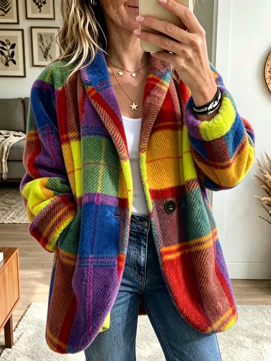 MANTEAU ARKA À CARREAUX MULTICOLORE